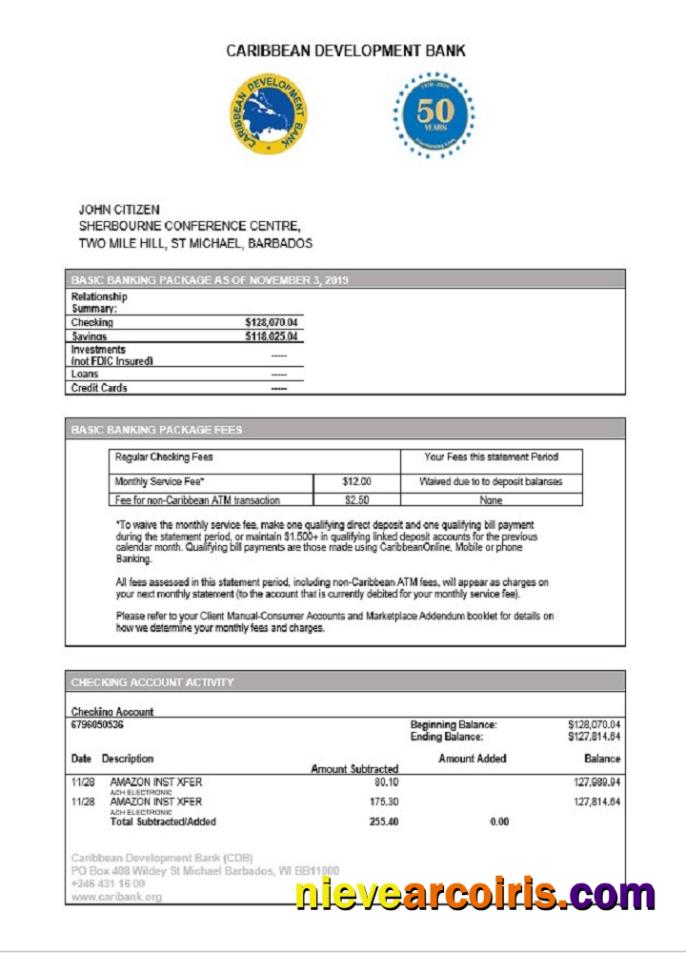 Barbados Caribbean Development Bank statement